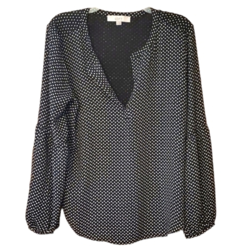 LOFT Semi Sheer Polka Dot Boho‎ Blouse Size Womans Medium